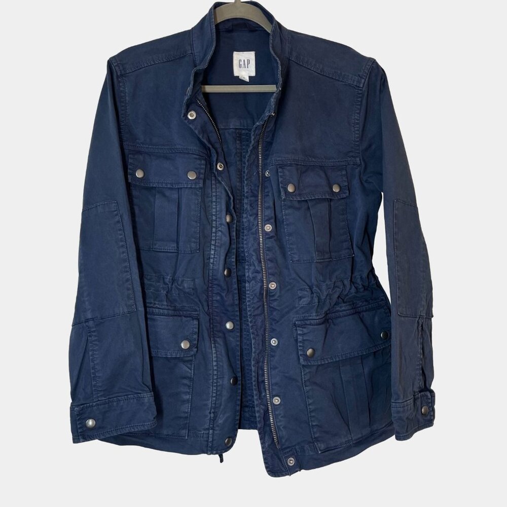 GAP Women's Navy Blue Military Utility Field Jacket Multi-Pocket Cargo Snap Zip